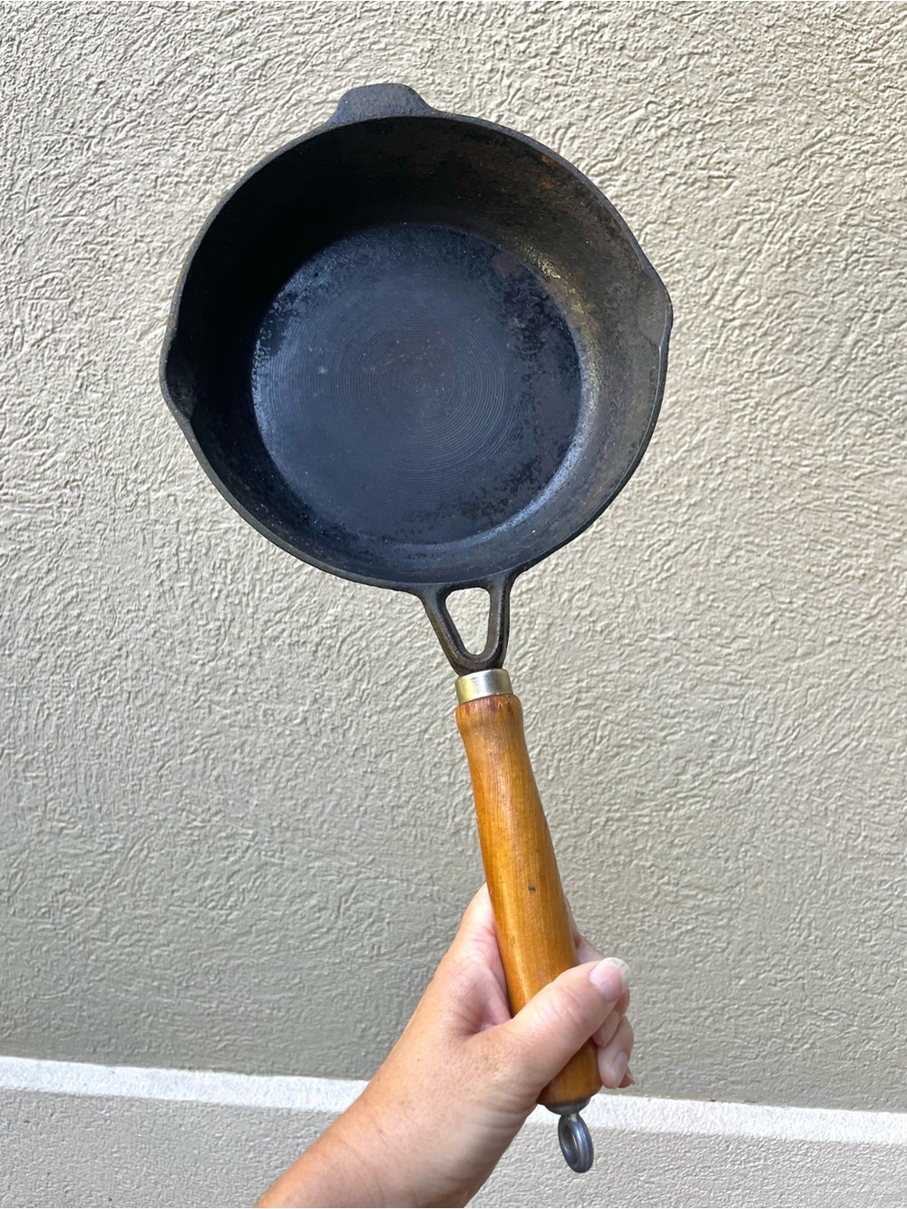 Vintage Black Cast Iron 6” Skillet with Wooden Handle
